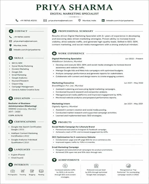 Legacy resume template