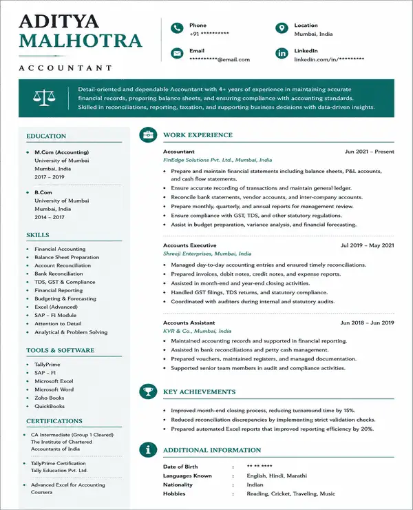 Balance resume template