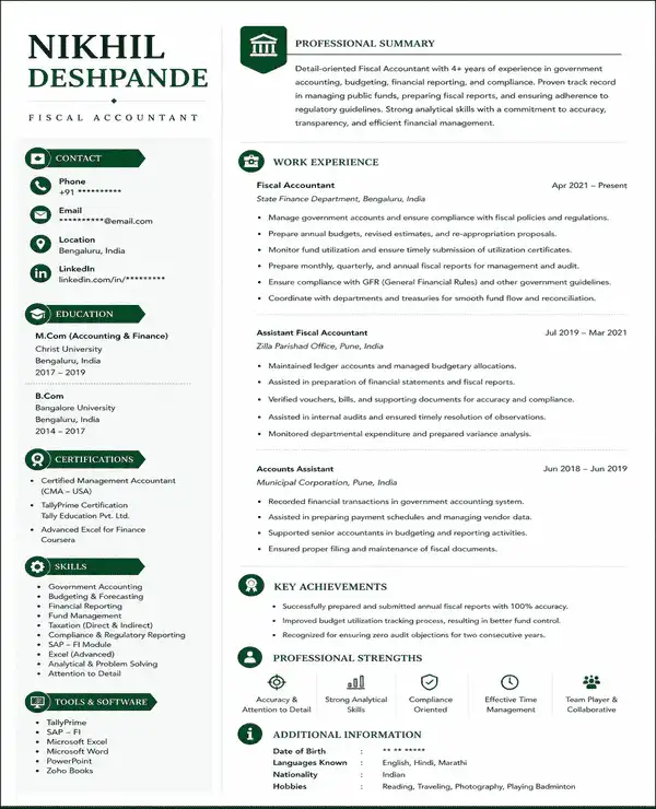 Fiscal resume template