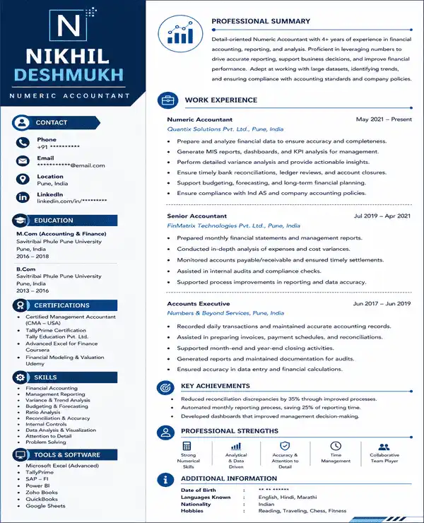 Numeric resume template