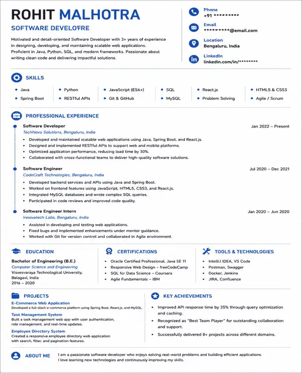 Compact resume template