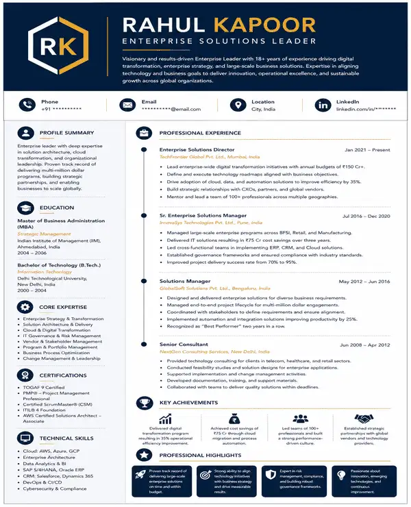 Enterprise resume template