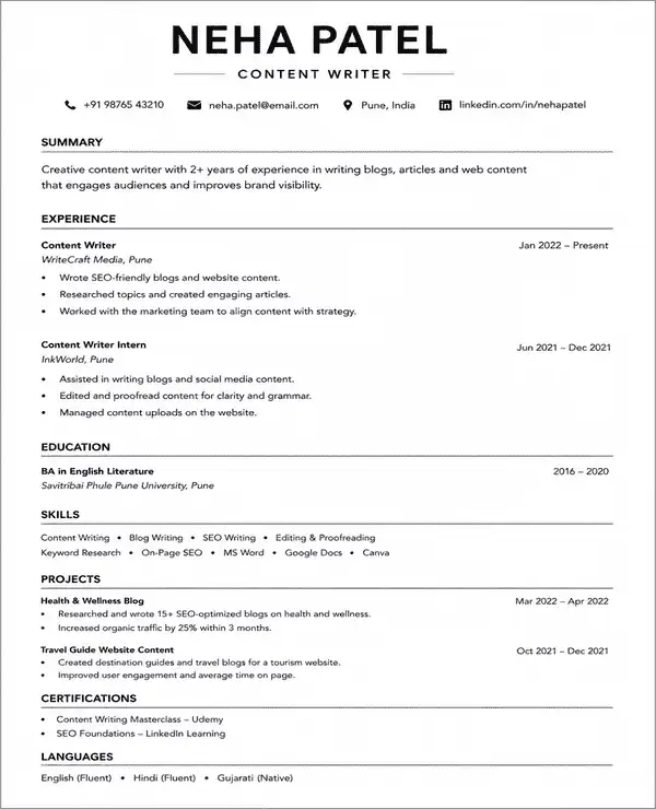 Pure resume template