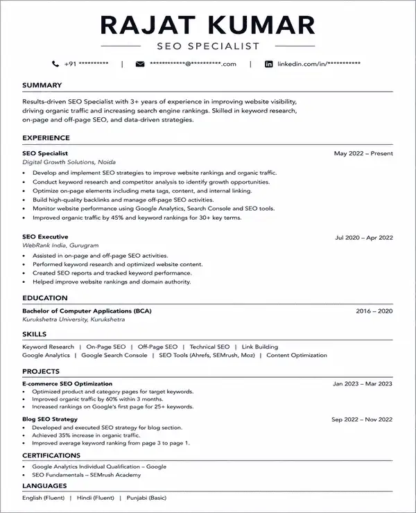 Minimal resume template
